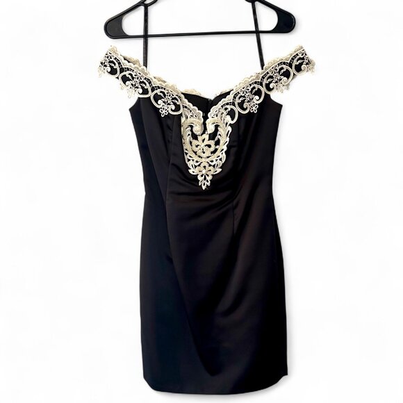Jessica McClintok Gunne Sax 2/4 Off Shoulder Vintage 80’s Beaded Lace Mini Dress - Picture 1 of 7